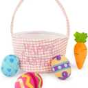 Easter Basket Gift Stuffed Baskets Toys,5 Pack Easter Egg Carrot Plush Toys,Baby Gift Baskets Egg Hunt Toy Easter Party for Baby Toddler Kids (Pink Basket)