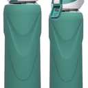 32 oz Sports Glass Water Bottle with Straw & Silicone Sleeve Reusable BPA-free Borosilicate Glass Drinking Bottle with Flip Top Lid & Handle Wide Mouth (Deep Green)