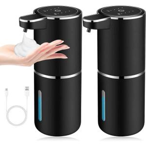 2 Pack Automatic Soap Dispensers,12.8oz/380ml USB Touchless Automatic Foaming Soap Dispenser,Rechargeabled Wall Mounted Smart Soap Dispenser for Bathroom Kitchen Dish Soap(Black)