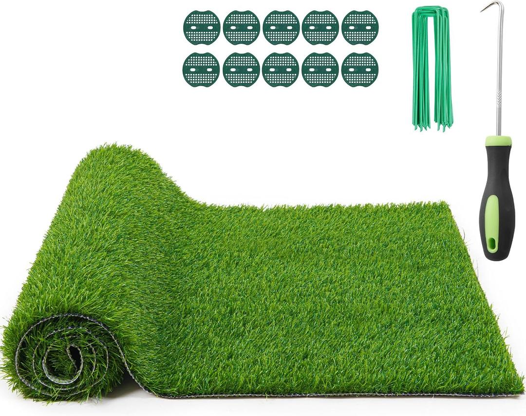 Realistic Artificial Grass Rug Indoor Outdoor: Fake Grass Turf with Drainage Holes, Pet-Friendly Dog Grass Mat, Perfect for Garden Lawn Balcony Patio Backyard Landscape Decoration, 4FT x6FT