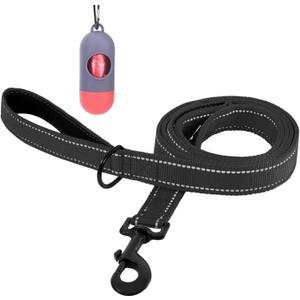 Bolux 5ft Dog Leash, Heavy Duty Rope Leash with 2 Padded Handle  Pet Training Lead with 3M Reflective Double Handle for Traffic Control Safety, Perfect for Large Medium or Small Dog (Black) (5 Foot (Pack of 1))