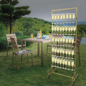 LIKYINEEKY Champagne Wall Holder for Party, 5-Tier Gold Metal Champagne Glass Holder Champagne Flutes Display Stand Hold 40 Glasses with Swivel Casters for Wedding, Glasses Not Inc (Gold)