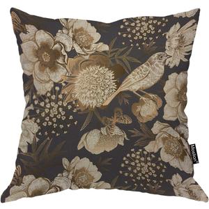 Moslion Throw Pillow Cover Vintage Bird Birds Singing On The Branch with Flower Butterflies Cute Animal Square Pillow Case Cushion Cover for Home Car Decorative Cotton Linen 24x24 Inch