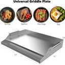 Universal Griddle Plate Stainless Steel Flat Top Grill 12" X 17" Stove Top Griddle Pan with Even Heating Bracing and Handles for Charcoal/Gas Grills, Camping, Tailgating and Parties