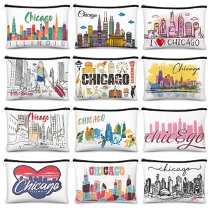 Reginary 12 Pcs City Souvenir Gifts Texas State Gifts Chicago City Souvenirs California Makeup Bag Paris San Francisco Alaska Zippered Cosmetic Bag for Women Traveler Souvenirs