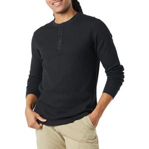 Amazon Essentials Men's Long Sleeve Waffle Henley Shirt (X-Large, Black)