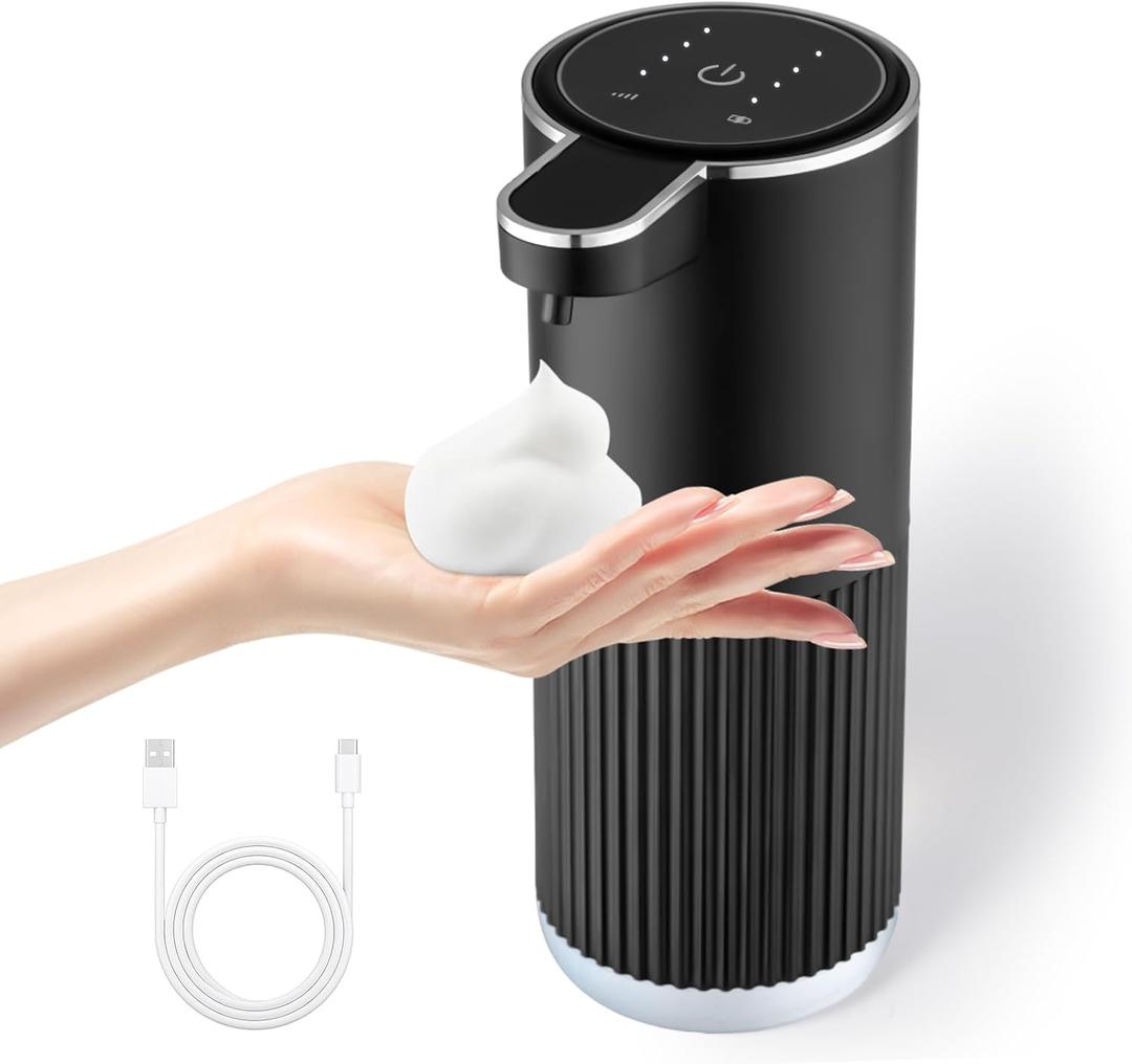 Automatic Foaming Soap Dispenser, 4-Level Adjustable Electric Foam Hand Soap Dispenser, USB Rechargeable Touchless for Bathroom Countertop, Kitchen, 13.5oz, Wall Mounted(Black)