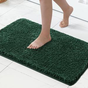 MIULEE Dark Green Bathroom Rugs, Soft Small Absorbent Microfiber Bath Rugs Non Slip Quick Dry Fluffy Bath Mats for Bathroom Floor Tub Showers, Machine Washable, 16x24 Inch