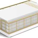 Wican Guest Towel Holder Tray for Bathroom, Oak and Iron Napkins Holder for Powder Room Dining Table Wooden Basket for Disposable Paper Hand Towels Gold and White (9.06 x 5.51 x 2.56 inchs)