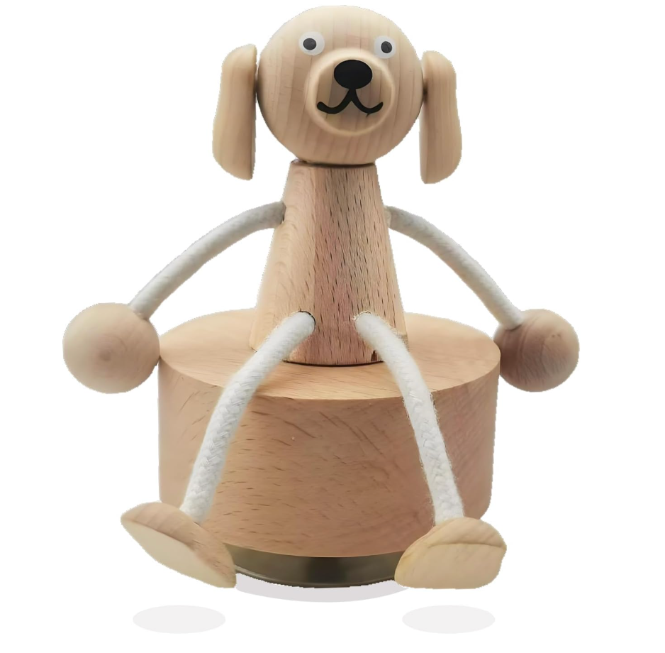 Wooden Dog Music Box Gift for Daughter Girls Son, Fun Puppy Figurine with Flexible Legs, Personalized Christmas New Year Birthday Gift for Dog Lovers, Wind Up Musical Box Play You Are My Sunshine