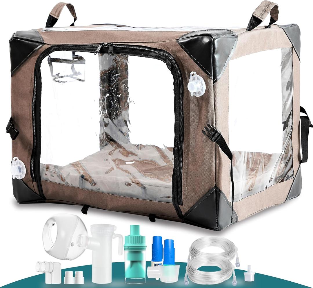 Pet Oxygen Cage for Cats and Dogs to Obtain Oxygen/ Nebulizing Care, Tube Kit and Mat Included (Small - 21x16x16 Inch)