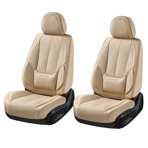 Coverado Car Seat Covers Full Set, Car Seat Protector Waterproof, Nappa Leather Car Seat Cushion, Beige Seat Covers for Cars, Front Seats and Back Universal Fit for Most Cars