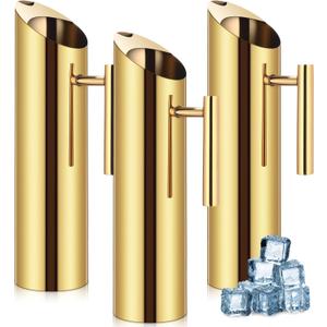 3 Pack 70oz/2l Stainless Steel Water Pitcher Modern Metal Pitcher with Ice Guard Silver Carafe Drink with Handle or Iced Hot Drink Tea Juice Coffee Beer (Gold)