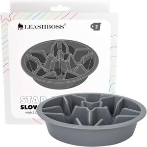 Leash Boss Puzzle Slow Feeder Dog Bowl, 2-Cup Maze, 7.5-8 Inch Opening for Large, Medium & Small Breeds - Puppy Feeder (2 Cup - 7.5-8 Inch Feeder Holes, Gray)
