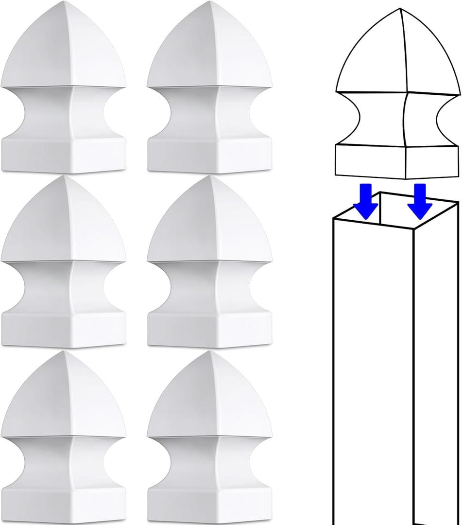 Lothee 6 Pcs Vinyl Post Cap Gothic Post Caps Decking Caps PVC Fence Parts for Decks Fence Mailbox (4'' X 4'')