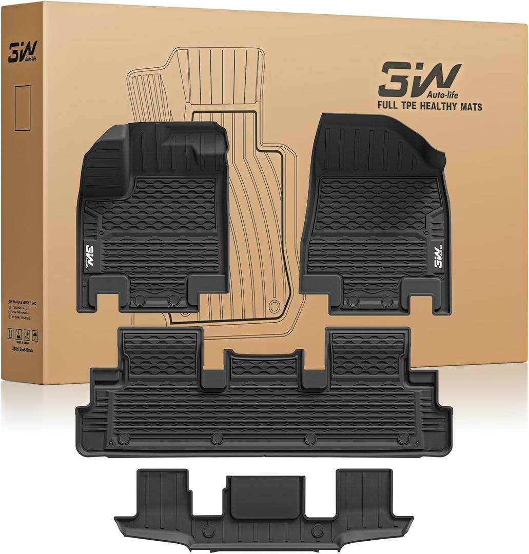 3W Floor Mats for Nissan Pathfinder 2022 2023 2024 2025 2026 (Only fit 7 Passenger Models), 3 Rows,TPE All Weather Protection Car Floor Liners Accessory,Black