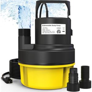 QIOMALA Submersible Sump Pump, 1HP 3200GPH Portable Water Pump Clean Dirty Water, Utility Pump with 25 FT Cord for Swimming Pool, Boats, Garden, Basement, Flood, Ponds