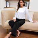 Bluetime Silk Blouses for Women Dressy Work Satin Dress Shirts Pleated Long Sleeve Business Casual Tops Fall Outfits (White, XXL)