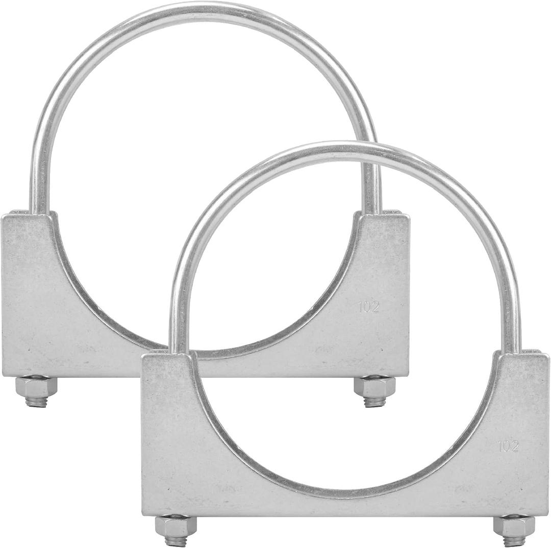 4" U-shaped Exhaust Pipe Clamp Mild Steel Muffler Exhaust Clamps with Anti-Rust Coat Pack of 2