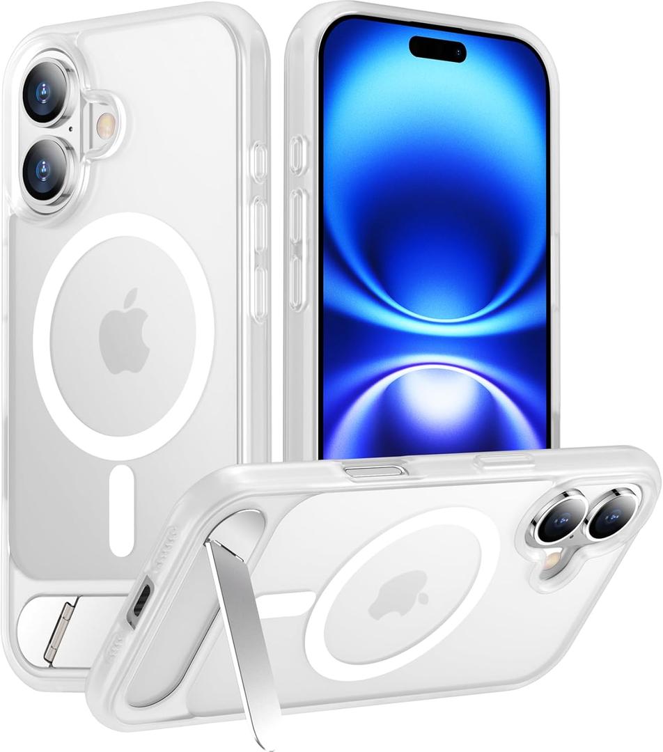 Temdan Magnetic Compatible with iPhone 16 Case, [Built-in Invisible Kickstand][Compatible with MagSafe][Military Grade Shockproof] Slim Translucent Matte Phone Case for iPhone 16 6.1"