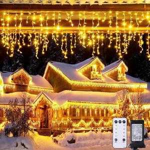 JMEXSUSS 38.8FT Icicle Lights for Outside, 400 LED Icicle Christmas Lights Outdoor Indoor Plug in, Warm White String Lights for Christmas House Patio Party Fireplace Holiday Decorations
