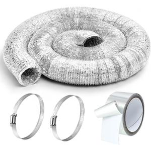 Zonon Dryer Vent Hose 3 Inch X 25 Feet Flexible Aluminum Foil Ducting Non Insulated with Stainless Steel Clamps and Aluminum Tape for Pipe, HVAC Heating Cooling Ventilation and Exhaust(Silver)