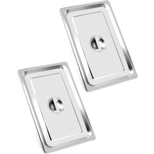 QWORK Full Size Stainless Steel Steam Table Pan Cover with Handle - Set of 2, Durable Lid for Steam Pans
