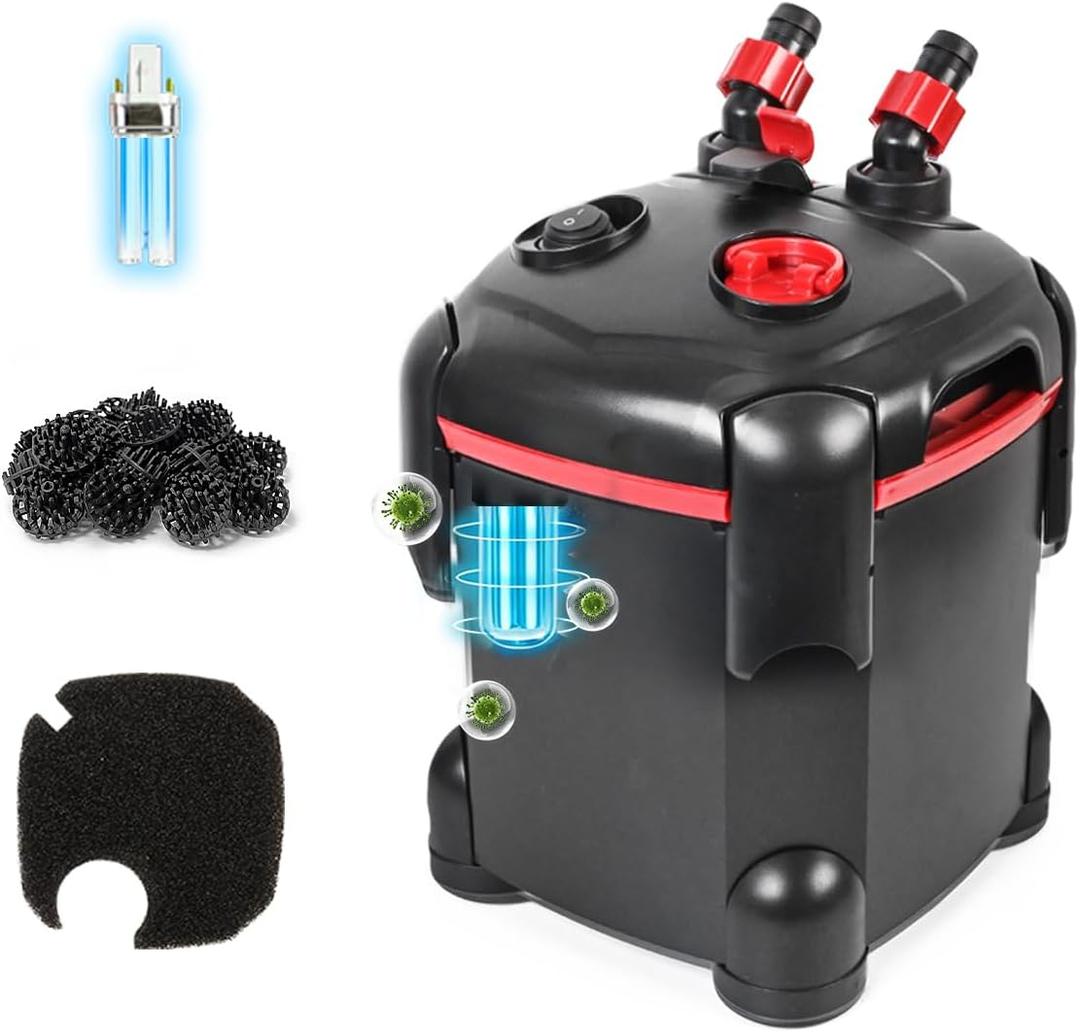 PONDFORSE Canister Filter, External Aquarium Filter Ultra-Quiet Water Circulation Cleaning Machine with Media for Fish Tanks and Aquariums (Small, Black)