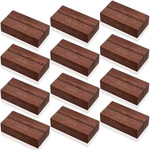 12 Pieces Wood Place Card Holders Wood Sign Table Number Stands Name Card Holder for Wedding Party Events Decoration(3 x 1.6 x 0.8 Inch, Walnut Color)
