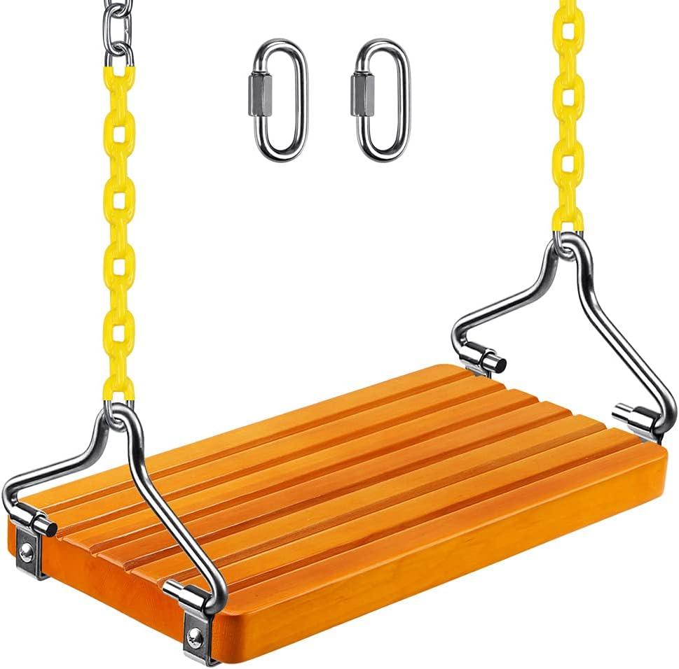 SELEWARE Hanging Wooden Swing Seat, 17.5" x 8.2", 2 Carabiners, Tree Swing for Adults and Kids, Indoor or Outdoor Backyard, 500 lbs Capacity