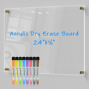 Clear Acrylic Dry-Erase Board 24x16 | Transparent Wall-Mount Writing Panel | Includes 8 Color Markers, Eraser, Standoff Screws & Install Kit | Ideal for Home & Office