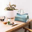 Blue Tissue Box Cover Rectangle, Light Blue and White Decorative Tissue Box for Living Room Desk, Contemporary Marble PU Leather Tissue Holder Toilet Organizer Tissues 9.8x5.9x5.9