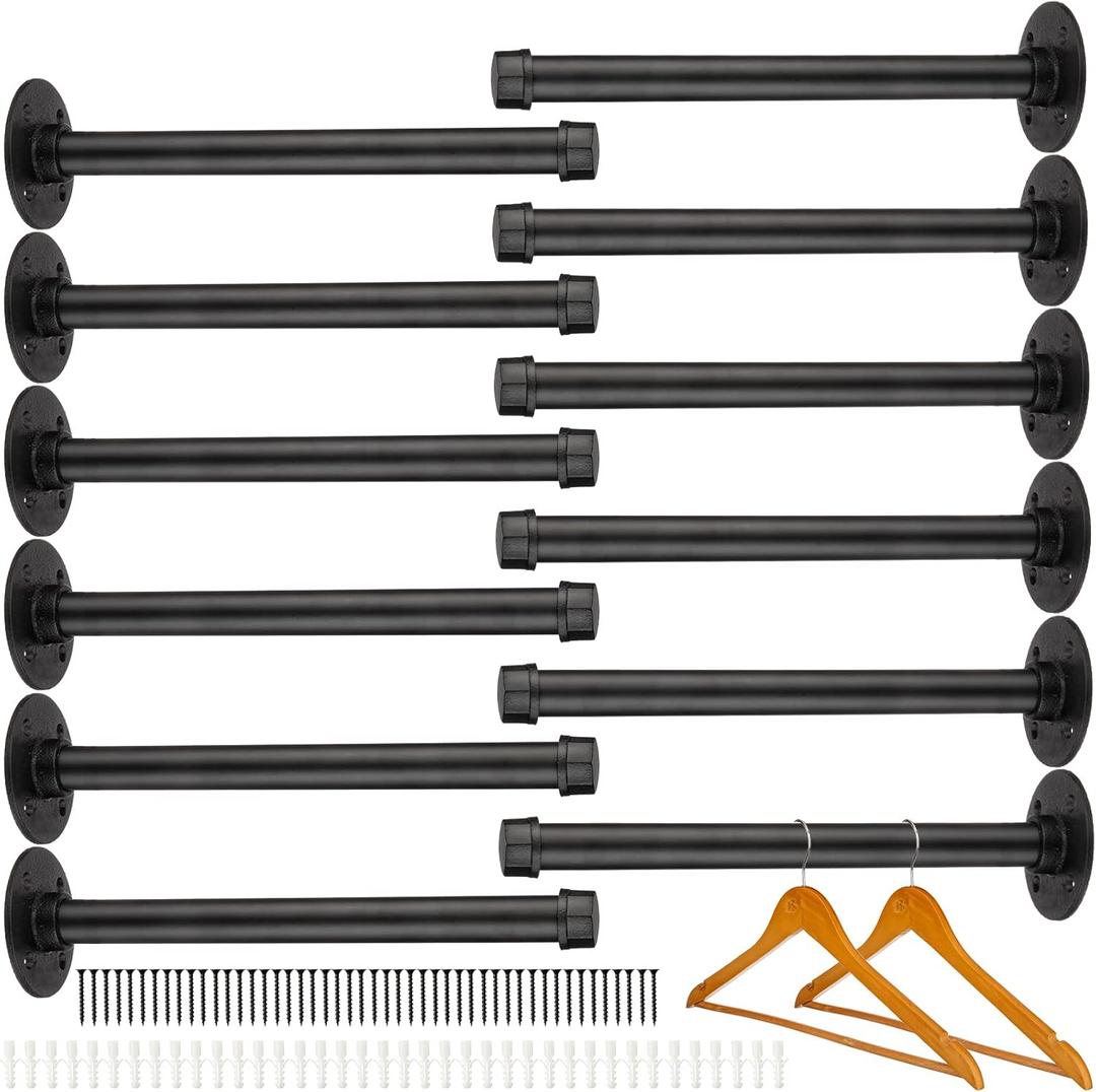 Hoteam Set of 12 Industrial Pipe Shelf Brackets Black Iron Metal Wall Mounted DIY Shelving Rustic Pipe Wall Bracket Hanging Brackets for Floating Shelves Clothing,Hardware Included(12 Inch)