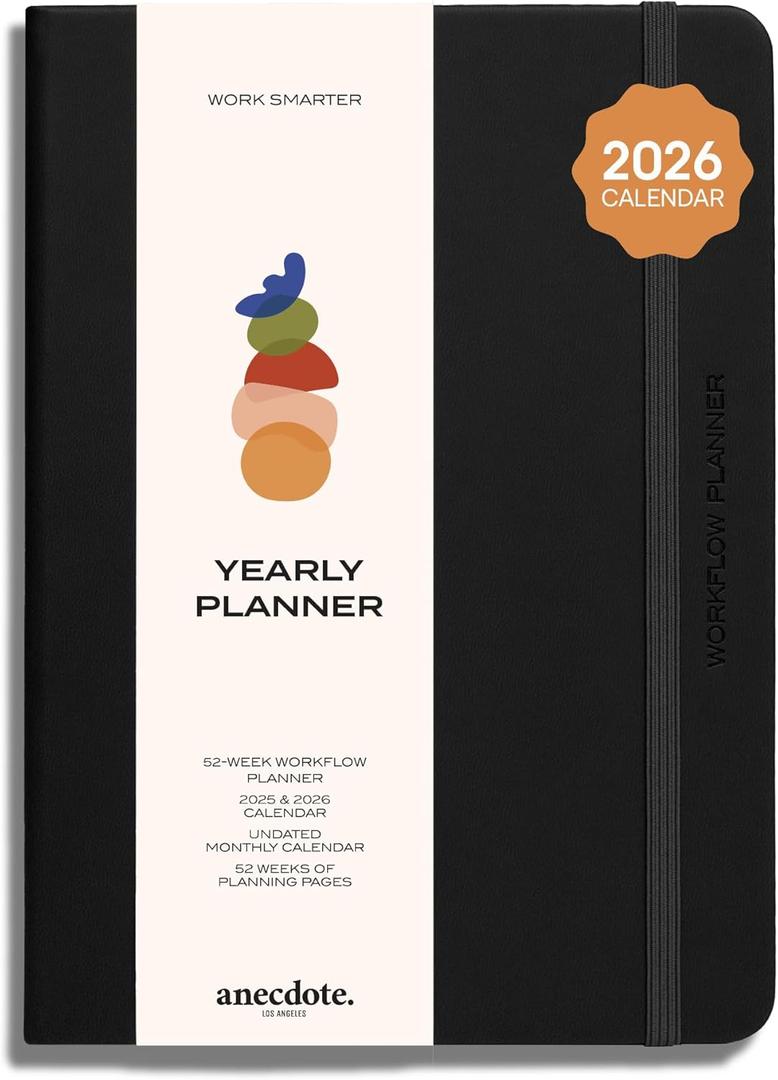 Anecdote 2026 Planner: 52 Week Daily Planner, Yearly, Monthly & Weekly Workflow for Planning Your Success  Vegan Leather Hardcover, Start Anytime & Achieve your Goals - Black