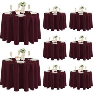 Fitable 8 Pack Round Tablecloths: Stain Resistant Wrinkle Free Circle Table Clothes, Washable Reusable Polyester Table Covers for Wedding Party Birthday Banquet Reception(Burgundy, 120 Inch)