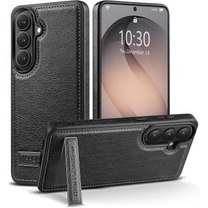 Designed for Samsung Galaxy S26 Plus Leather Case with Stand, Protection Slim Adjustable Kickstand Phone Cover Compatible with Samsung Galaxy S26 Plus (Black)
