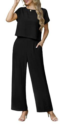 Lepunuo Summer 2 Piece Outfits for Women Cozy Cap Sleeve Crop Top Wide Leg Pants Set Matching Vacation Travel Beach Lounge Set , Large