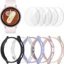 BHARVEST [5+5 Pack] Galaxy Watch 7 40mm Screen Protector, Waterproof Case Protective Cover+Tempered Glass Screen Protector Ultra-Thin Hard PC Guard Bumper for Samsung Galaxy Watch 7 40mm Women (Black/Clear/Lavender/Rose Gold/Pink)