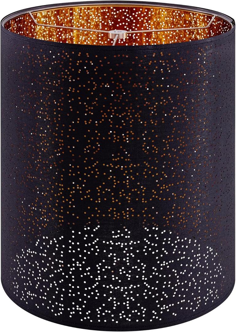 Wellmet Blackgold Drum Lampshades, Easy Assembly Required Replacement Lamp Shades, Fabric Lampshades for Table Lamps Floor Lamps, Metal Spider Fitter, 14"x14"x17"