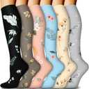 6 Pairs Compression Socks for Women & Men 15-20mmHg Graduated Support Knee High Socks for Nurses, Travel, Athletic (Large-X-Large, 02 Assort - Black/Grey/Pink/Blue/Cream/Light Gray)