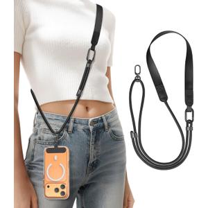 Phone Lanyard Crossbody with Phone Tabs, Adjustable Cellphone Lanyard with Skin-Friendly Neckband and Metal Carabiner
