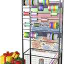 16 Tier Ribbon Organizer Rack, Double-Sided Ribbon Storage Holder for Craft Room, Floral Wrapping Paper Stand with Wheels, Rolling Ribbon Spool Racks Metal Display Shelf Sewing Station Cart,