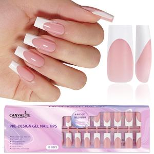 Canvalite French Tip Press on Nails - 300Pcs Pre-Colored Quick and Easy Press on Nails Long Square Fake Nails with Designs DIY Gel Nail Tips, Pink White