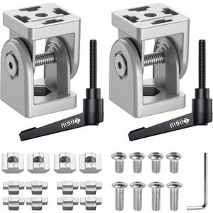 JiGiU 2PCS 4040 Adjustable Pivot Hinge Bracket Set with Handle Nut 8 Flexible Angle Joint Connector 4040 EU Standard Aluminum Extrusion Profile Connector 180Rotation for CNC 3D Printer Robotics Frame (Silver)