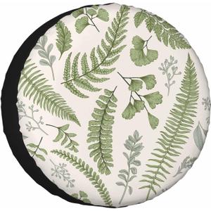 Leaf Herbs Spare Tire Cover Green Fern Polyester Universal Wheel Tire Cover for Trailer Camping Weatherproof for Rv SUV Truck Camper Travel 15 inch