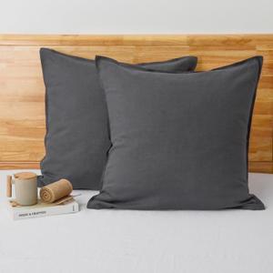 Linen Pillow Covers 2 Pack 100% Linen Pillow Cases, Breathable and Cooling Washed Pillow Shams with Zipper Closure for Bedding, 26x26 Inches,Dark Grey