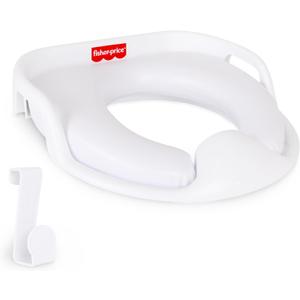 Fisher-Price Ready & Steady Potty Seat  Deluxe Soft Padded Potty Ring with Handles, Splash Guard, and Storage Hook for Toddlers Potty Training, White