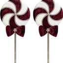 2 x 2 Pieces Large Candy Christmas Picks Decorations 16.9" Velvet Peppermint Lollipop Sprays with Bowknot Candy Cane Ornaments for Xmas Tree Topper Vase Fillers Craft Holiday Party Decor (Red and White)