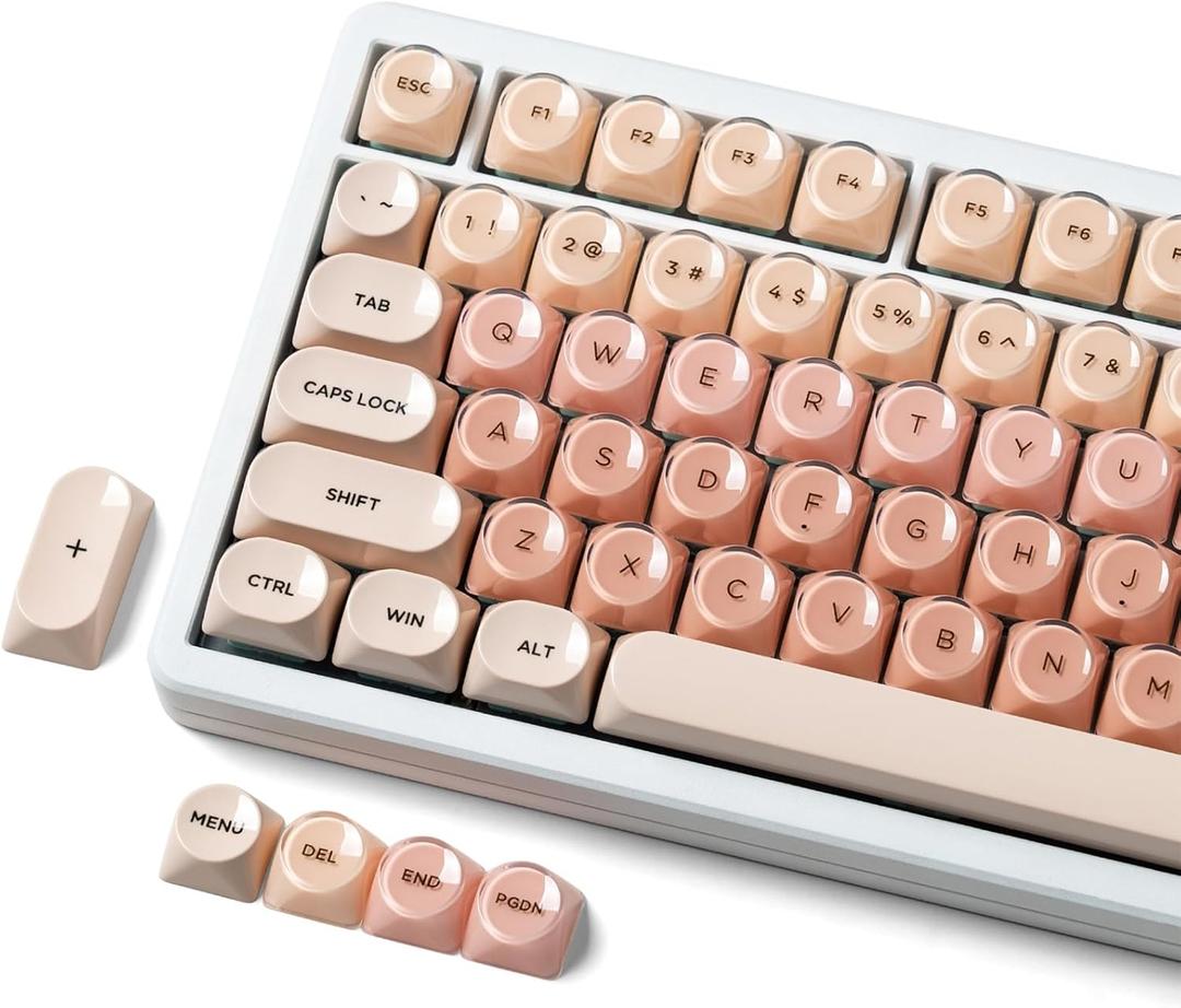 PBT Keycaps, Flesh Pink Foundation Jelly Keycaps MOA Profile, 128 Keys Elegant Cute Custom Key caps for Cherry Gateron MX Mechanical Keyboard, Ergonomic, No Tear & Never Fades