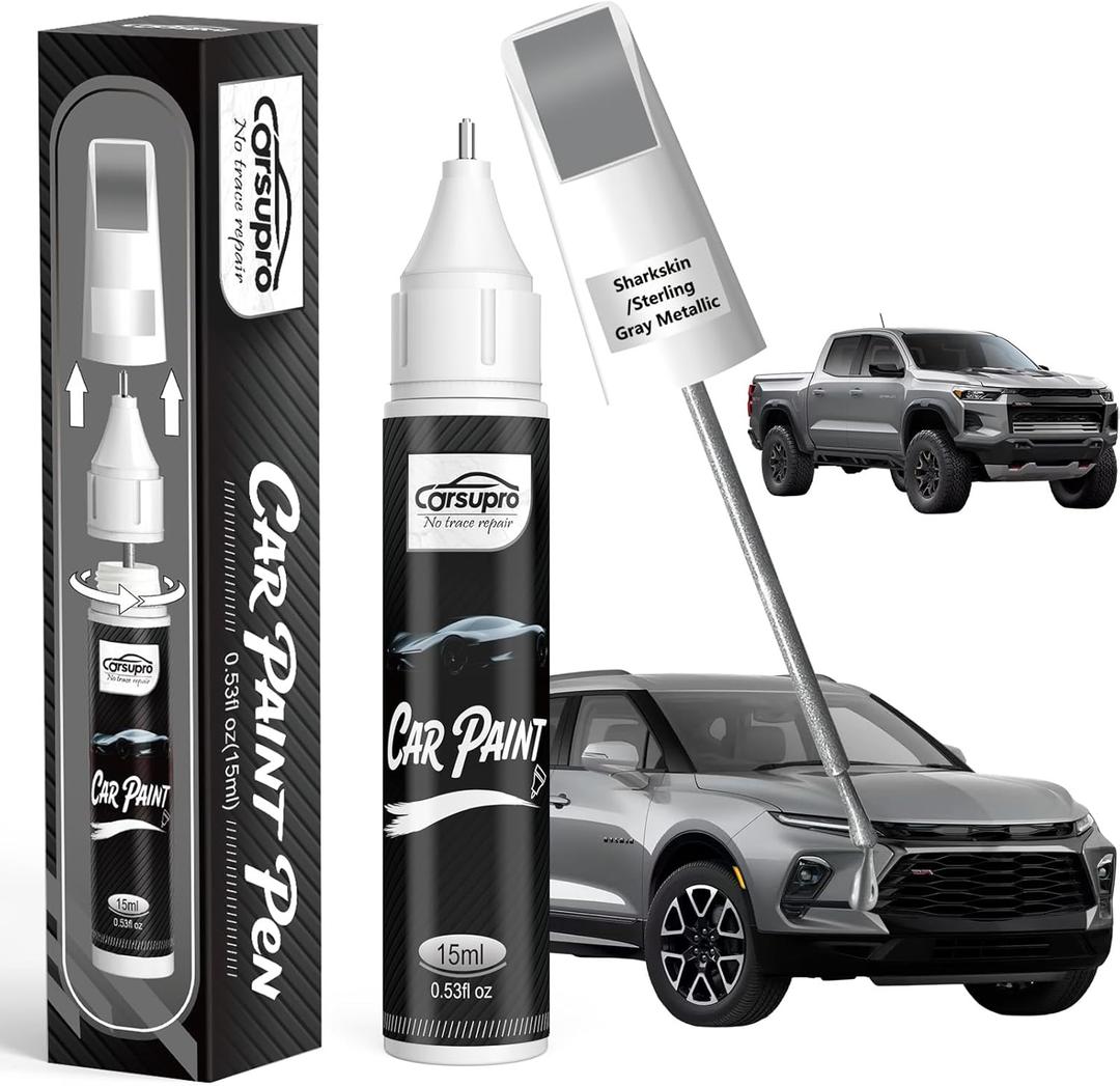 Sharkskin/Sterling Gray Metallic(GXD/WA130H) for Chevrolet Touch Up Paint Pen, 2 in 1 Car Scratch Remover with Pen Tip and Brush, Precise Color Match for Car Paint Scratch Repair, Quickly and Easily Fix Chips and Nicks